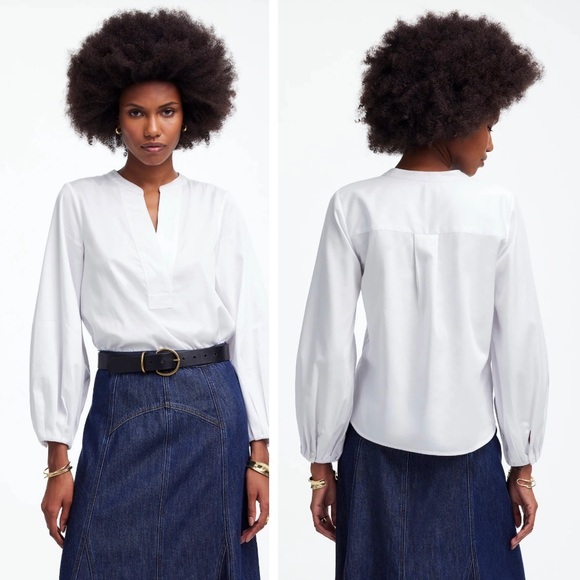 NWT Madewell V-Neck Long-Sleeve Cotton Top in White, Sizes XXS, XS, and M - Picture 1 of 13